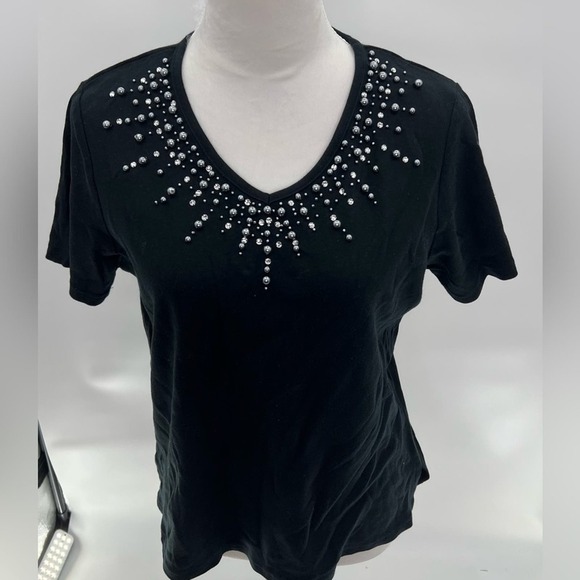 QUACKER FACTORY Black Short Sleeve Studded Shirt Size M - Picture 1 of 5